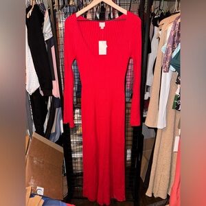 a new day Red Ribbed Long-Sleeve Maxi Dress